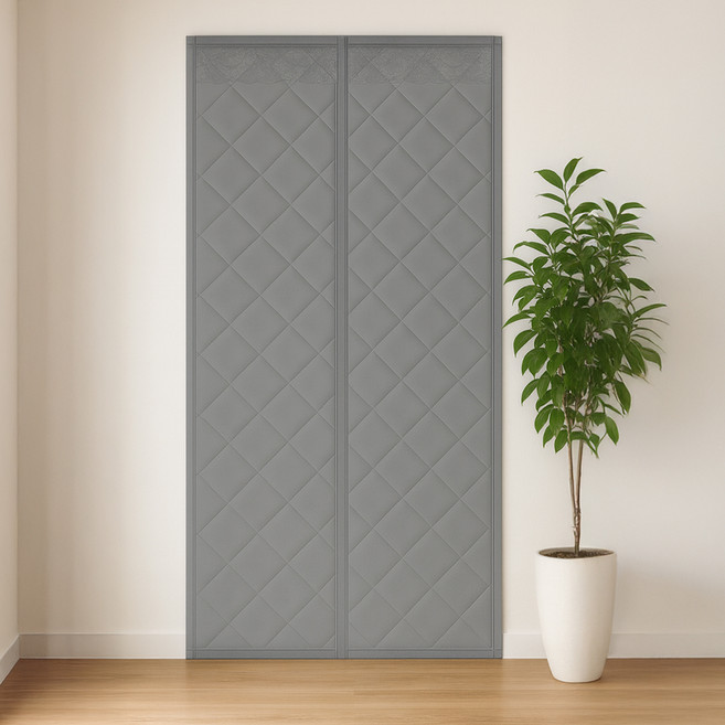 lovinglab 阻擋外風 鋪棉 防風 雙開式 磁吸 防寒門簾, 灰色