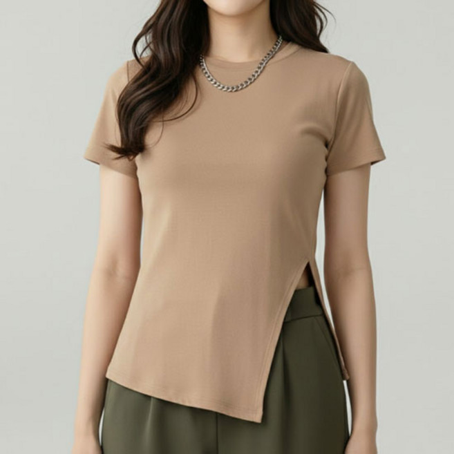 소니오 여성용 사이드 트임 반팔 티셔츠