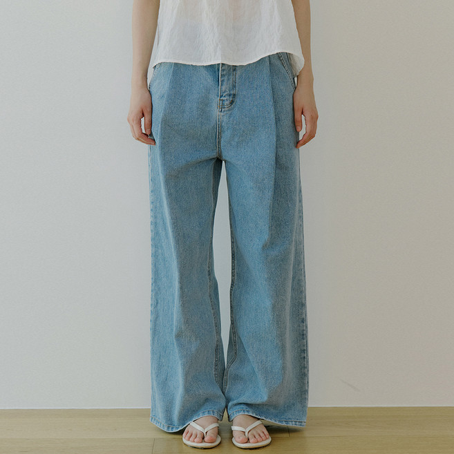 리올그 여성용 워이 원턱 와이드 데님