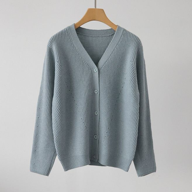 제니트 여성용 루즈핏 브이넥 사선 펀칭 도톰 두께 소프트 골지 간절기 백오 가디건