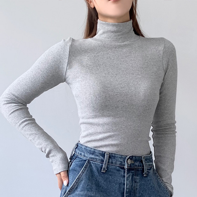 라라온 여성용 면 쫀쫀한 폴라 긴팔 티셔츠 TSP1396