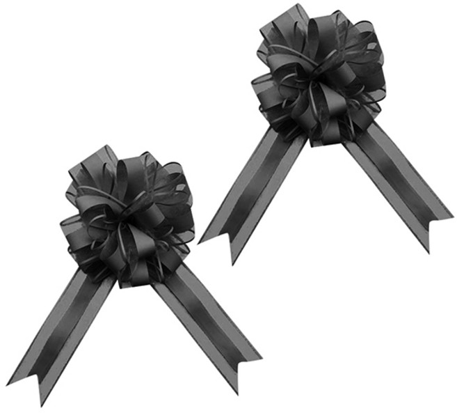 블럭마트 웨딩 자동차 핸들 장식 파티소품 수국 리본 매듭 10p, 블랙, 2세트