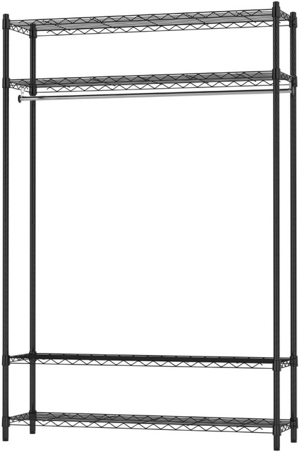 KI WISH 居家生活 無布套四層衣櫥架 附吊衣桿, 黑色, 4層