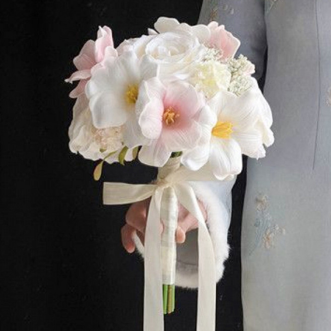 틴코 튤립 조화 웨딩 부케, 핑크, 1개