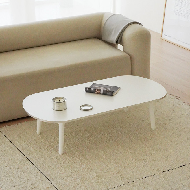 레몬트리 LPM 엣지라인 타원형 6단 높이조절 접이식테이블, 실버 화이트