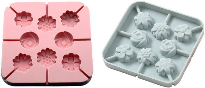 실리콘 꽃 롤리팝 몰드 8구 2종 + 스틱 100p, 블루 + 핑크, 1세트