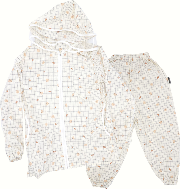 베베슈에뜨 유아동 파스텔 곰돌 레인 코트 + 방수 바지 세트