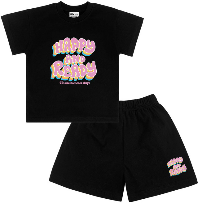 키즈크루 아동용 통기성 해피 앤 레디 반팔 + 반바지 세트