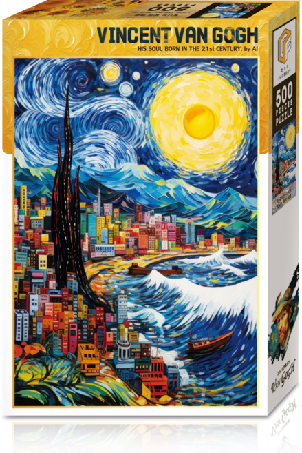 Toynpuzzle 21世紀梵谷風圖畫拼圖, 500片, 夜晚的閃亮海灘T-DF05-1028, 1盒