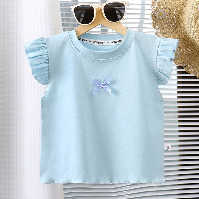 유블리 아동용 라온 리본포인트 프릴 반팔 티셔츠