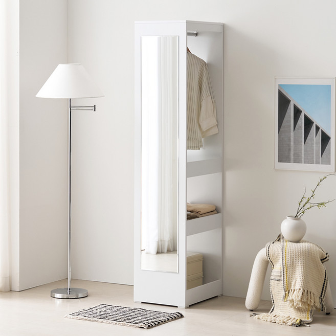 하모벨 스토라 전신거울 수납 미니 옷장 방문설치, 화이트