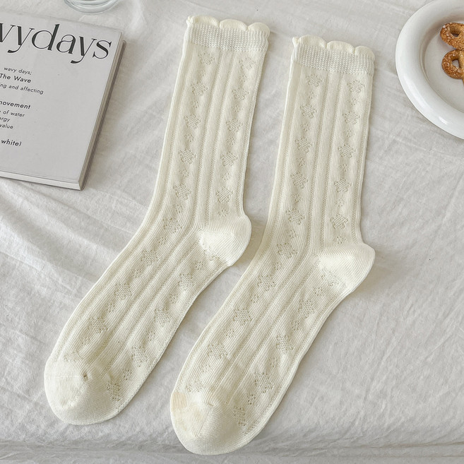 마켓피아 여성용 펀칭 짜임 골지 패션 양말 5족