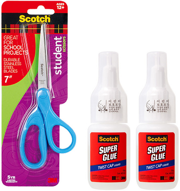 스카치 학생용 가위 + 순간 접착제 트위스트형 AD110 10g x 2p, 랜덤발송, 1세트