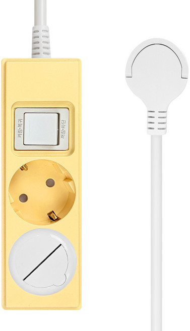 원스탑 제로갭 슬림 납작 멀티탭 과부하차단 절전스위치 고용량 2구 16A + 안전커버 세트, 버터옐로우, 1세트, 1m