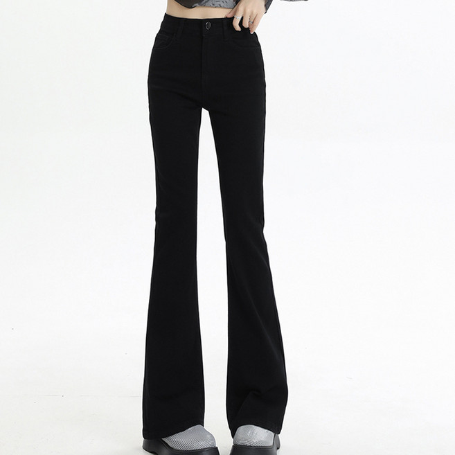 더시럽 여성용 하이웨스트 시크 심플 부츠컷 바지