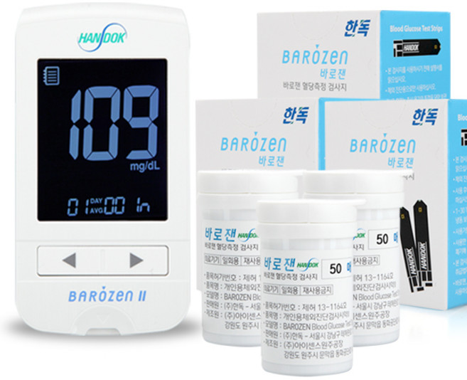 바로잰 개인용 혈당측정기 + 검사지 150매 세트, 1세트