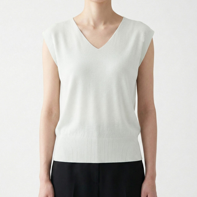 소니오 여성용 백버튼 민소매 반팔 니트