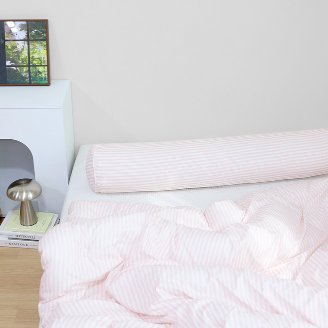 스누즈 코튼캔디 원형 롱 바디필로우 솜 + 커버 세트, 베리핑크