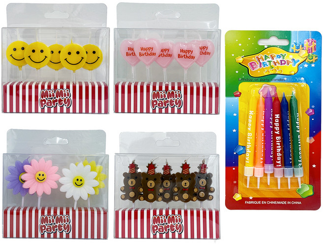 미미파티 생일 파티 감성 초 스마일 데이지 무지개 곰돌이 핑크 하트 촛불 캔들 5종 세트, 혼합색상, 1세트