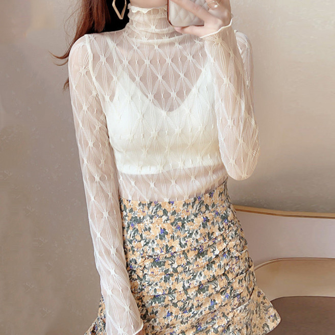 LUNA GIRL 女款高領蕾絲襯衫 L24FBL081202
