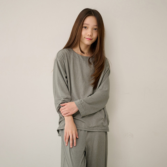 메종마밤 아동용 피치기모 라운드넥 티셔츠 + 하의 홈웨어 셋업