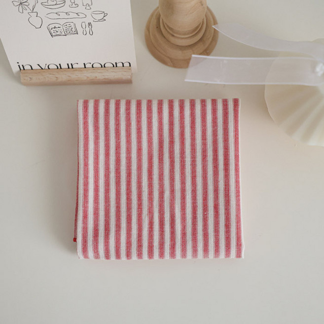 메종텍스타일 여성용 면100 60수 오 스트라이프 손수건 + 선물포장 세트