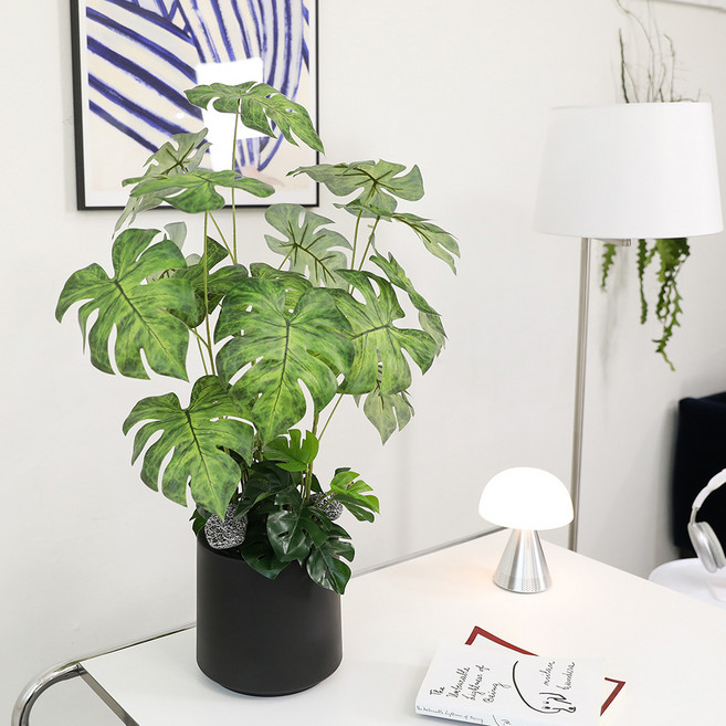 조아트 인테리어 조화나무 몬스테라 리얼그린 + 모형돌 2p + 화분 세트, 혼합색상(조화), 랜덤발송(화분, 모형돌), 1세트