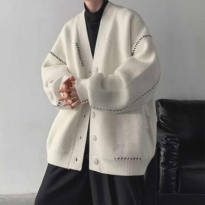 男士時尚潮流休閒拼接針織開襟衫