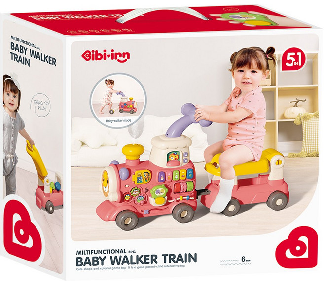 비비엔 5IN1안전증기 기차 발편한 걸음마 붕붕카 에듀테이블 푸시워커 bibiin6065, 1개, 핑크