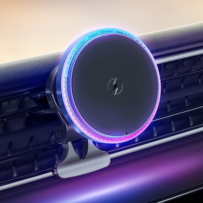 로드블레스 차량용 맥세이프 고속 무선충전 거치대 송풍구형 15W M2 맥세이프충전기, 블랙, 1개