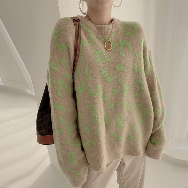 PEONIST 女性豹紋圓領針織衫