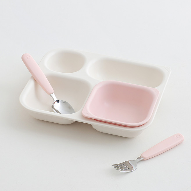 탁가온 에코젠 네모 4구 유아 식판 세트, 아이보리 + 핑크, 4구식판 + 전용볼 + 스푼포크 + 케이스, 1세트