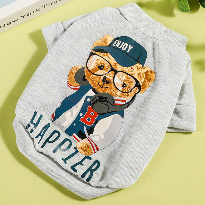 아티펫 반려동물 행복한 베어 티셔츠, 그레이, 1개