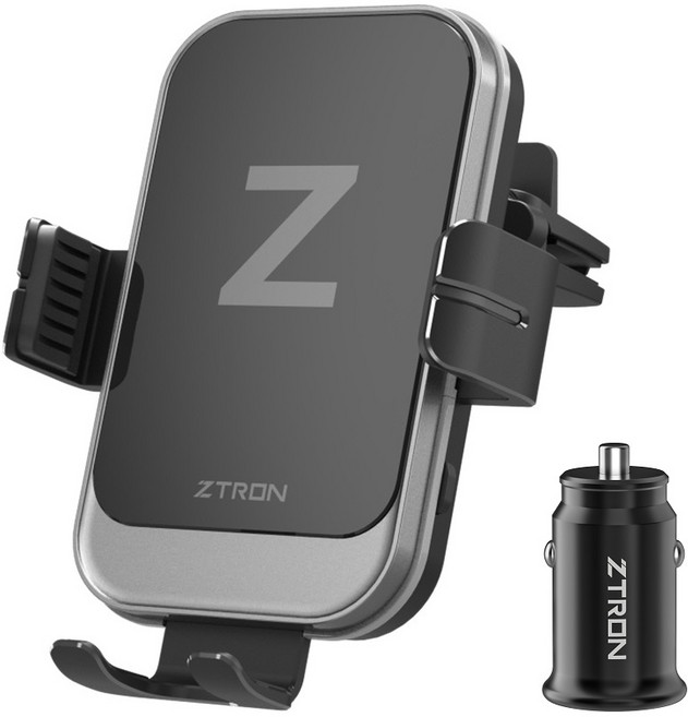 지트론 차량용 무선충전거치대 ZTWC300A + 시거 충전기 세트, 블랙, ZTWC-300A