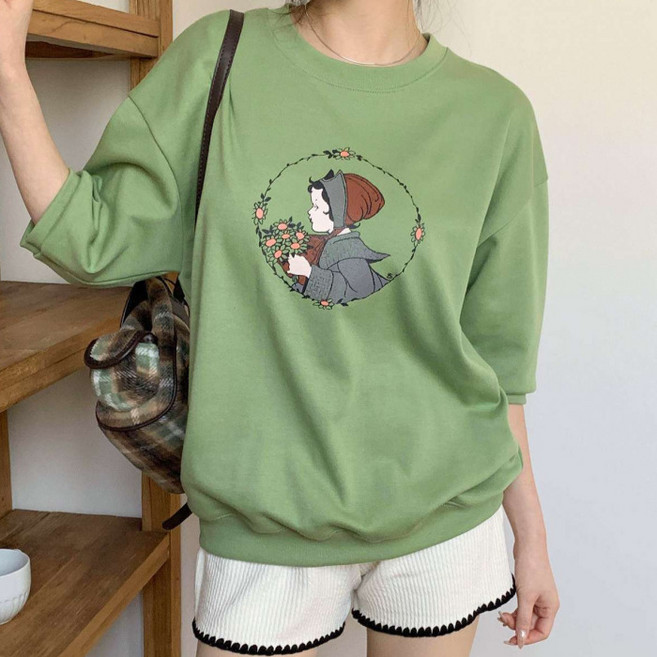 라라온 라운드넥 소녀 나염 7부 맨투맨 26TSP3756