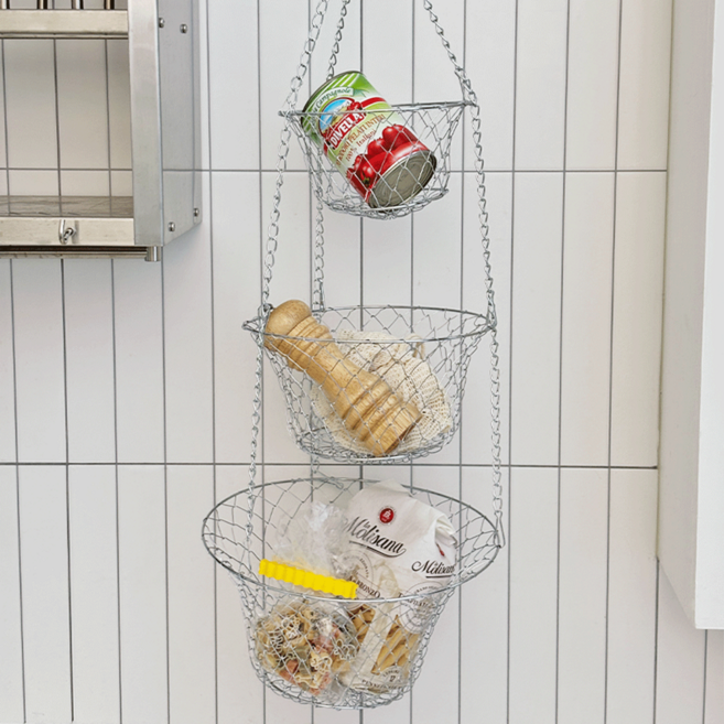 데미무드 다용도 3단 걸이형 행잉 철제 수납 바구니, 1개