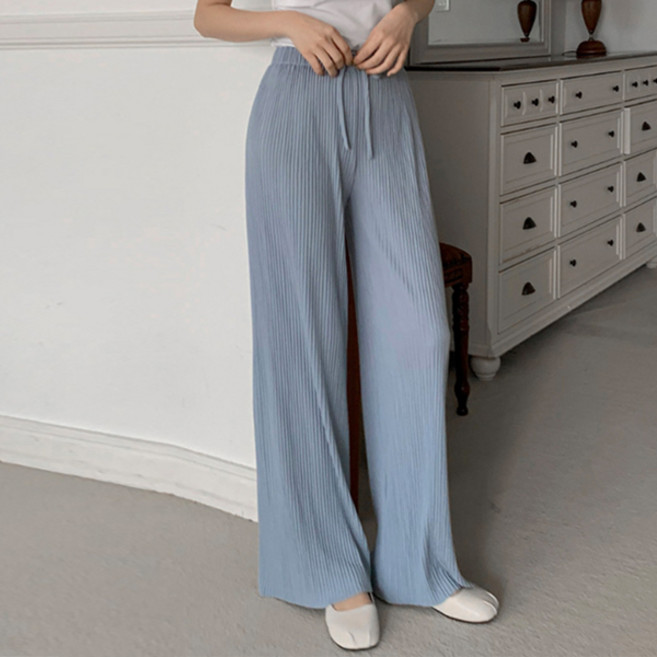 큐니걸스 여성용 컬러풀 플리츠 밴딩와이드 팬츠