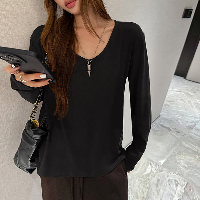 디멜디 여성용 스퀘어넥 편한착용 이너 긴팔티셔츠