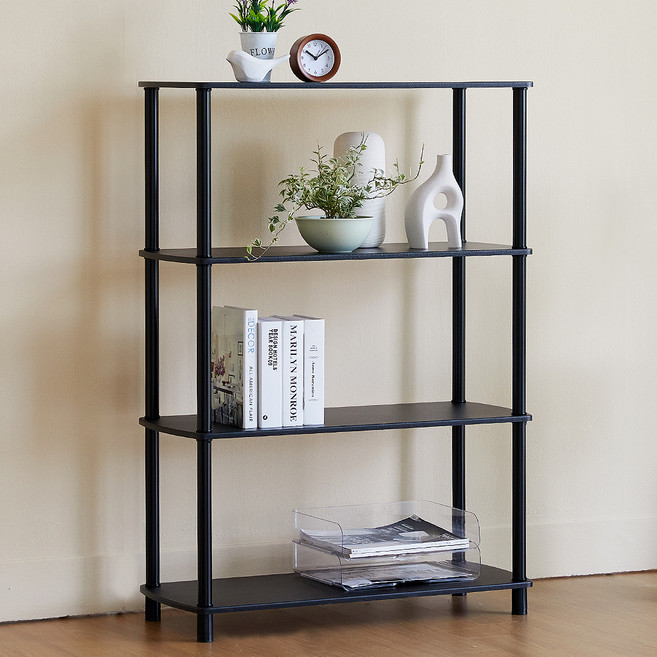 하이라인 갤러리 와이드 라운드 사각 정리 진열장, 블랙, 4단