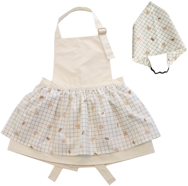 세맘스 여아용 쁘띠 프릴 베이킹베어 앞치마 + 두건 세트