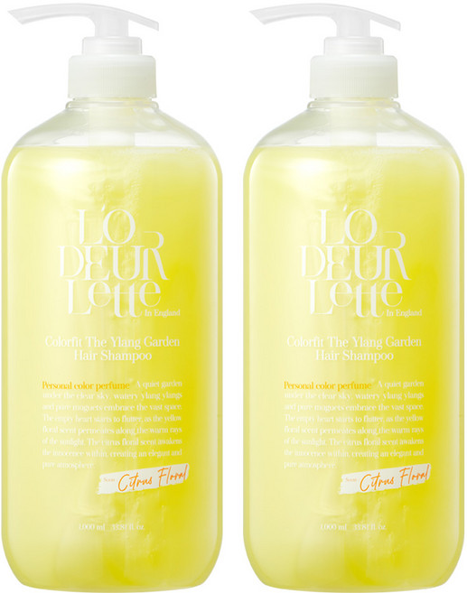 로더렛 컬러 핏 헤어 비오틴 약산성 퍼퓸 샴푸 시트러스 플로러 향, 1L, 2개