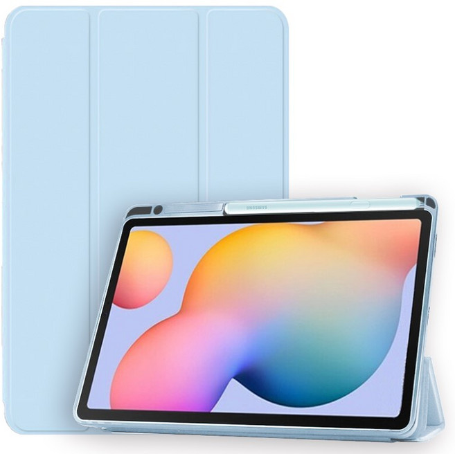 지에스비케이스 갤럭시탭 S펜 수납 파스텔 스마트 커버 케이스, 스카이블루, 1개