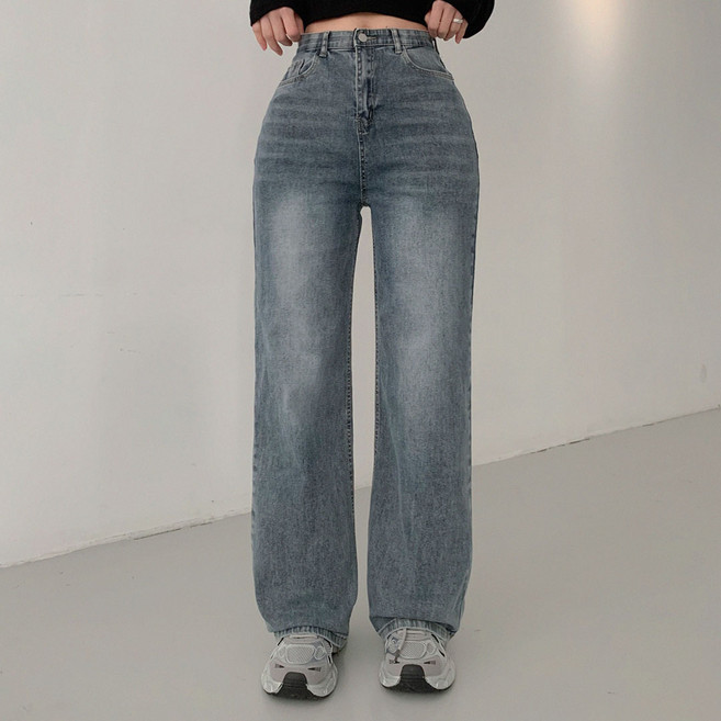 플랜데이 여성용 숏/롱 기장 론즈 데일리 와이드 데님팬츠
