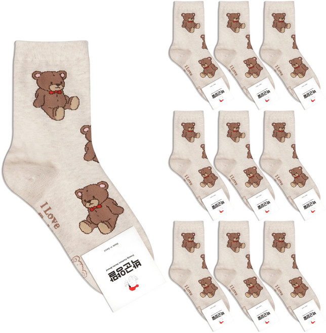박군 여성용 테디 패턴 양말 10족
