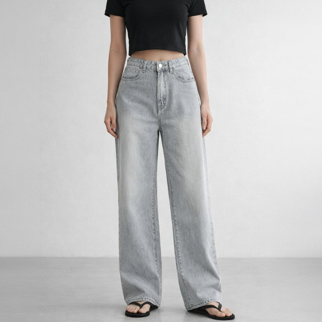 라라온 여성용 숏/기본/롱 기장 카고 와이드 스트레이트 청바지 26TSP3887