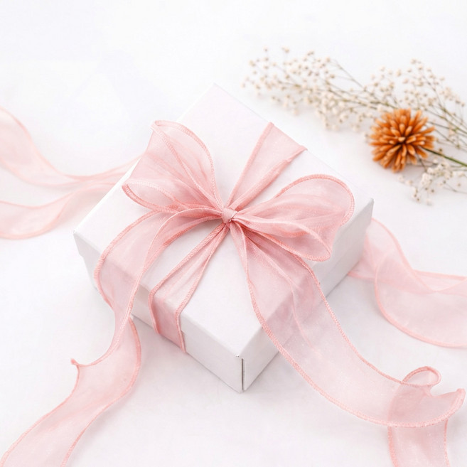 리드홈 오간디 레이스 쉬폰 망사 선물 포장 리본끈 40mm, 핑크, 1개, 9m