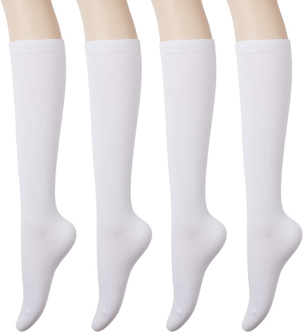 두발로 여성용 무지 니삭스 반장 양말 4p