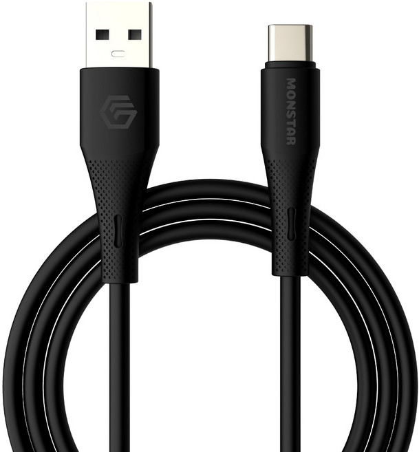 몬스타기어 A타입-C타입 휴대폰 태블릿 보조배터리 고속 충전 데이터 실리콘 케이블, 블랙, 1개, 0.5m