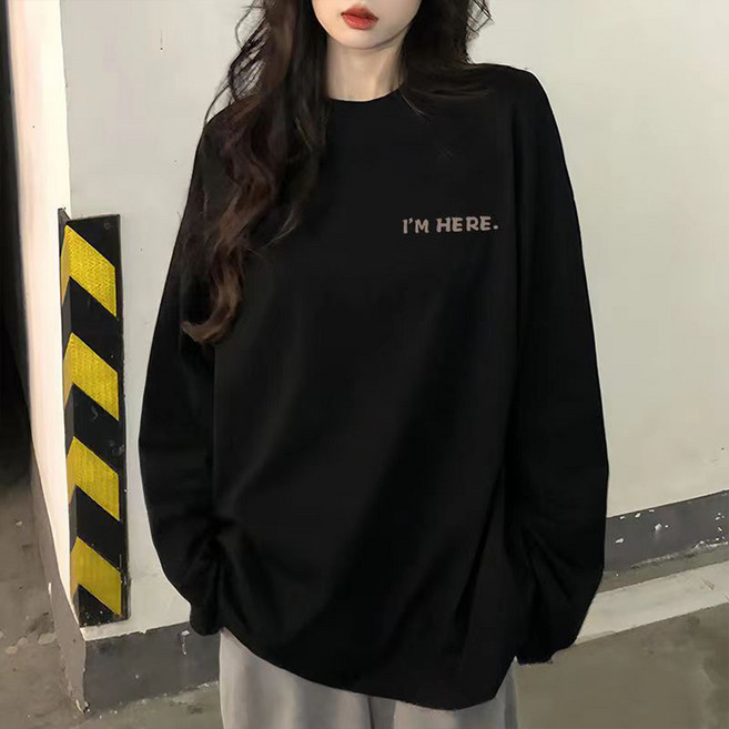 구디프 여성용 루즈핏 프린팅 긴팔티 데일리 박시핏 티셔츠