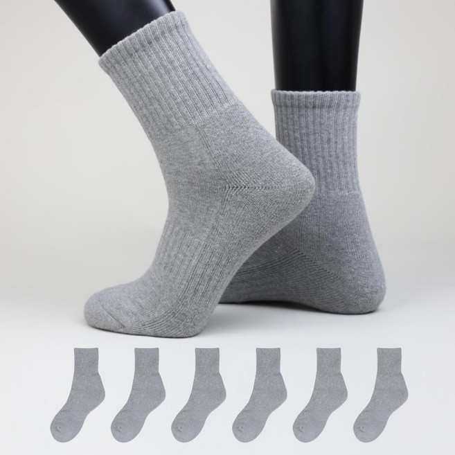 이지레그 여성용 이중 바닥 무지 스포츠 중목 양말 6켤레 세트, 그레이, 1세트